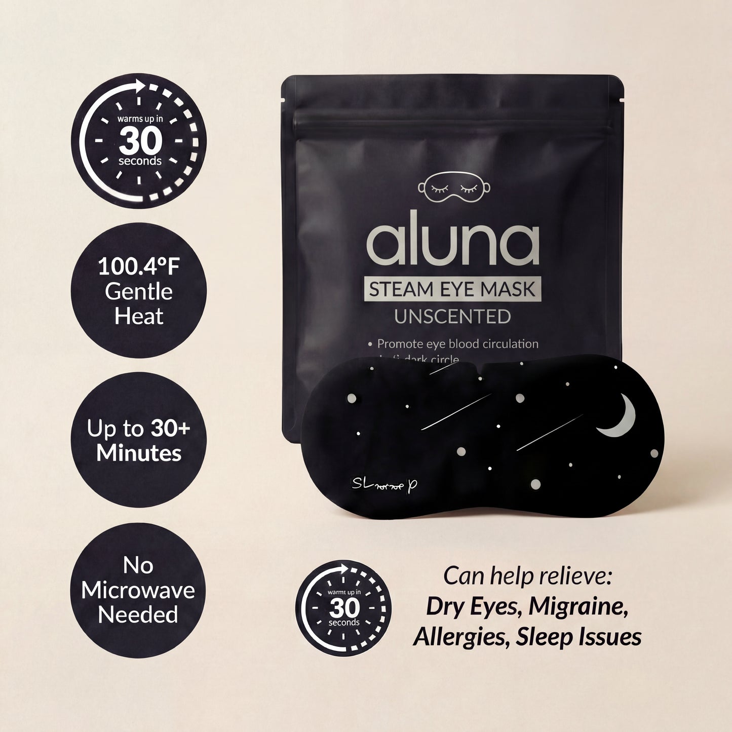 Aluna™ Self Heating Eye Masks